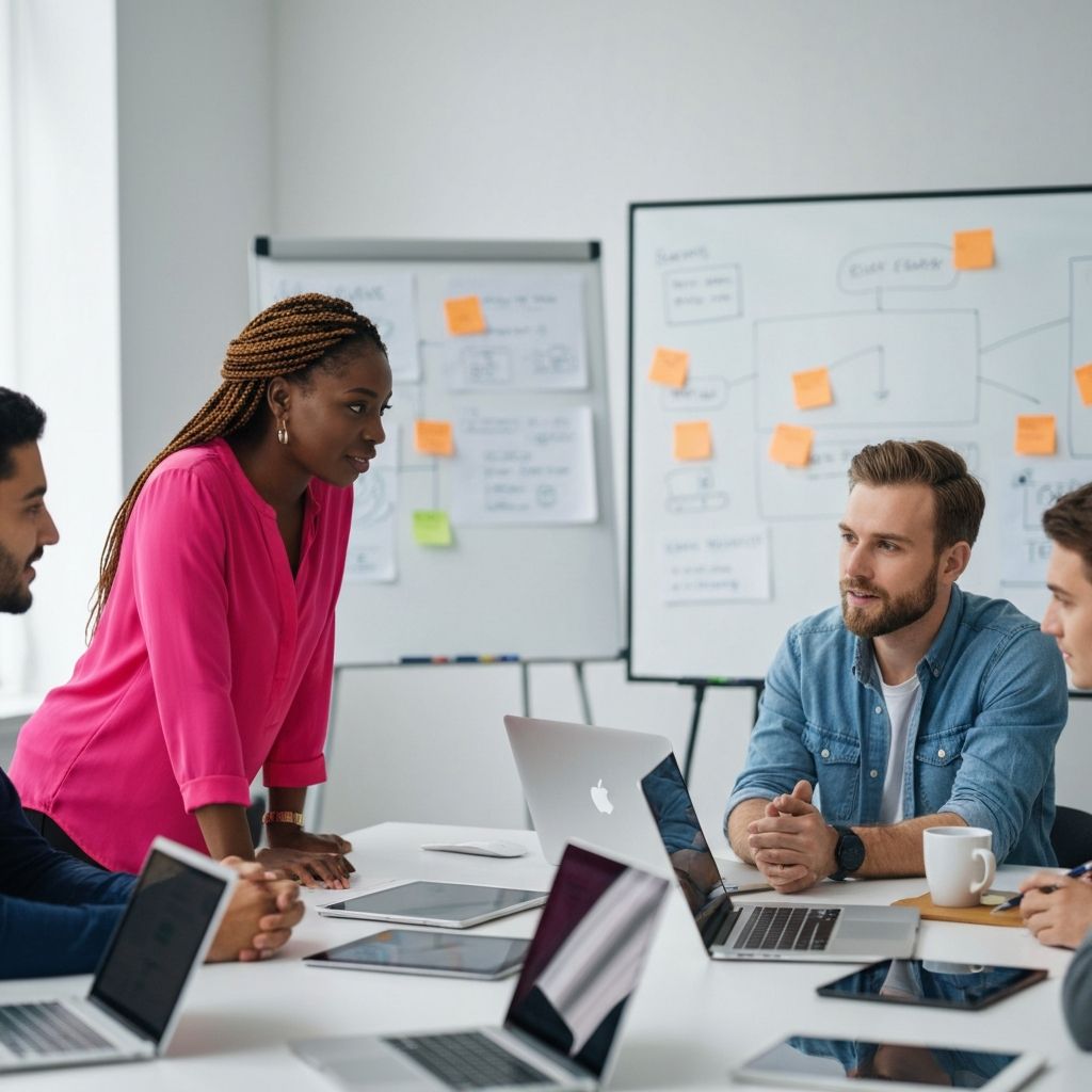Diverse tech team meeting